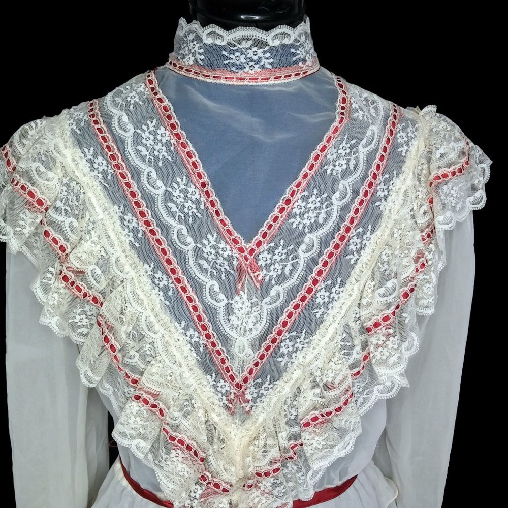 Vintage Victorian High Neck Button Back Lace Top - Picture 3 of 8